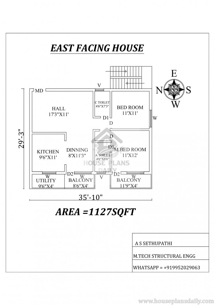 30X35 EAST FACING HOUSE PLAN