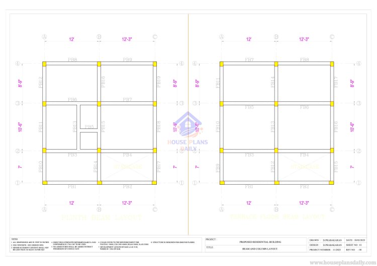 Column and beam layout of simple home design