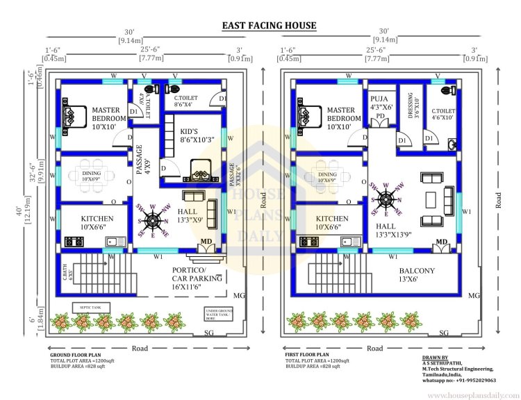 30x40 east facing house vast plan,