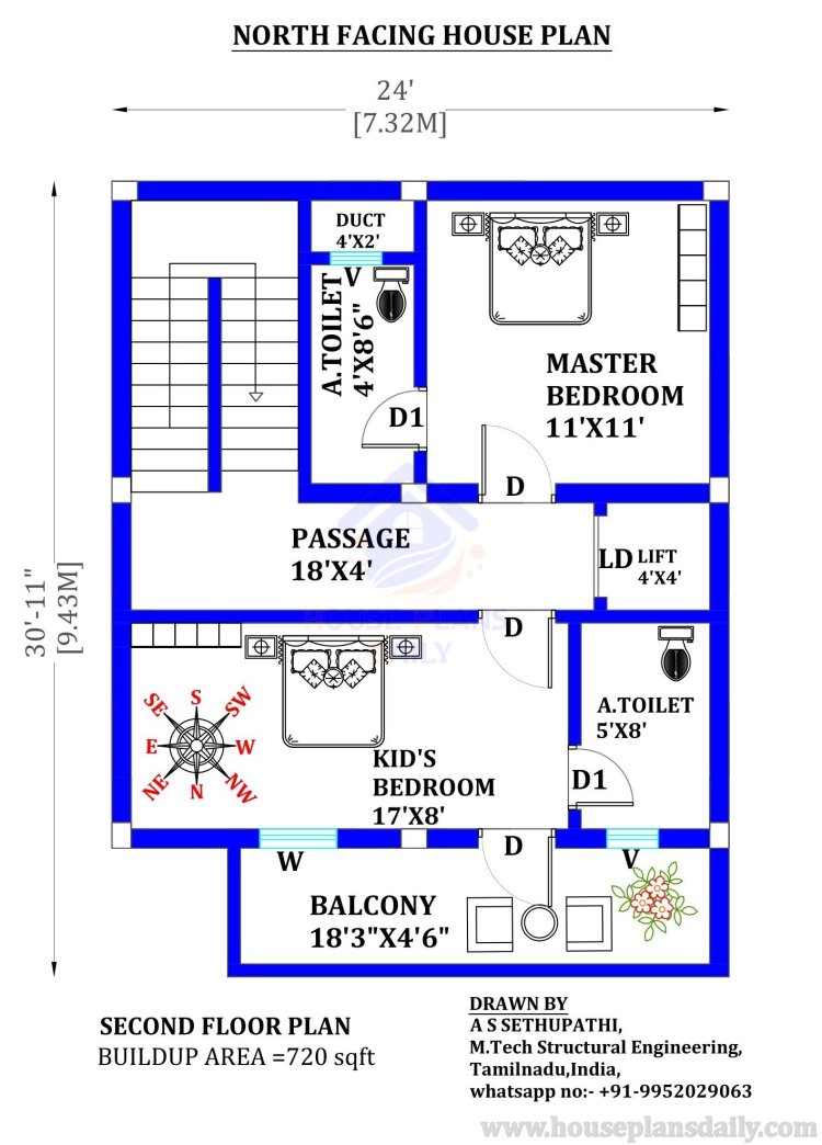 2bhk house plan north facing