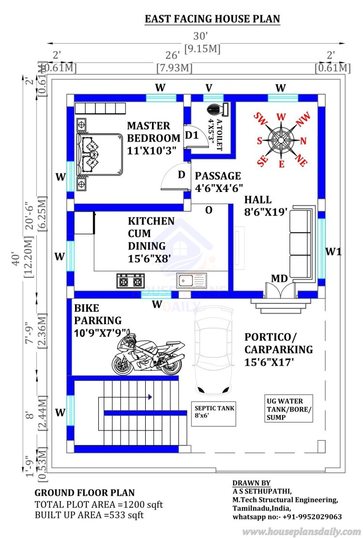 2bhk House Plan with Vastu