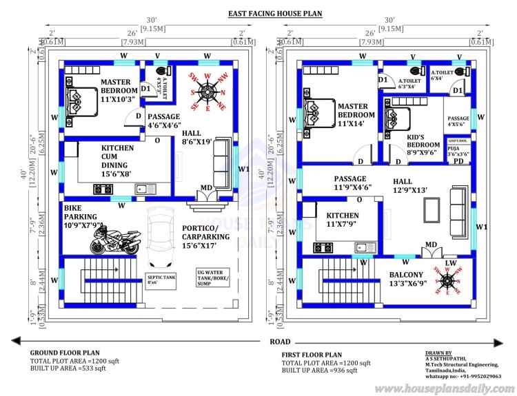 30 40 House Plan East Facing