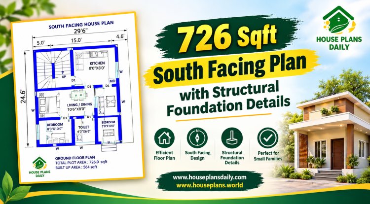 726 Sqft South Facing Plan with Structural Foundation Details